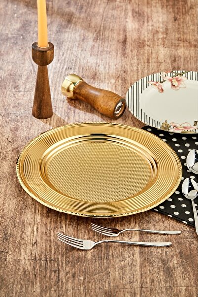 Saatistan 33 Cm Metal Desenli Gold Supla, Şık ve Zarif Masa Dekoru