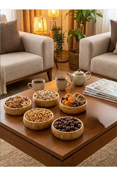 HB LİFE طقم أطباق وجبات خفيفة خشبية طبيعية مكون من 5 قطع |   وعاء تقديم الإفط...