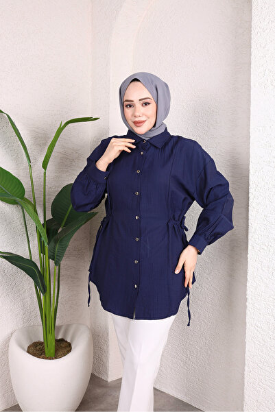 HİRA LİFE FASHİON Γυναικείο υφασμάτινο τουνίκ-πουκάμισο φράουλα με κουμπιά μπ...