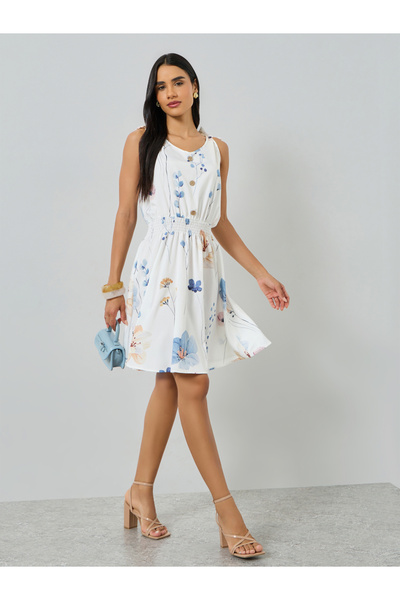Take Two By Styli White Floral Print Strappy Mini Dress