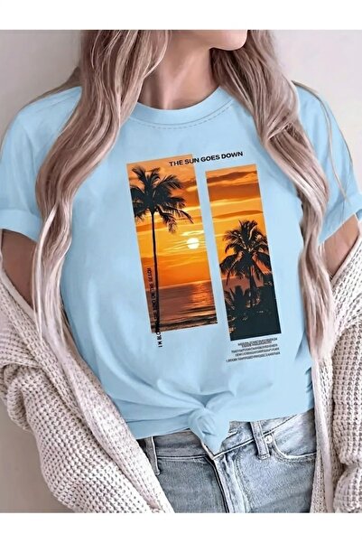 JENOLAN Γυναικείο μπλουζάκι με στάμπα Sunset Oversize, Φαρδύ