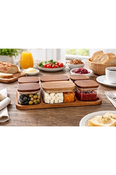 genel tr Mi̇en Acacia Covered Glass Breakfast Set