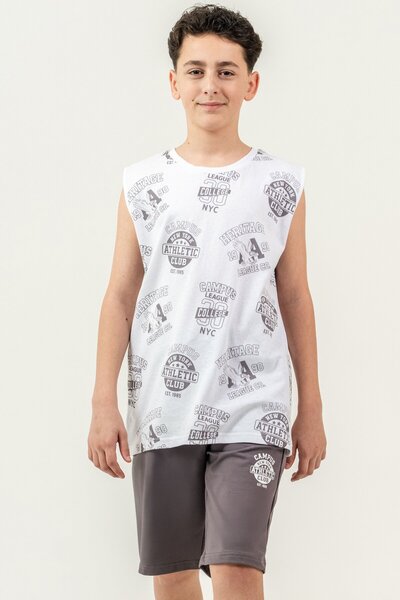 Mışıl Kids Top Athlete All Area Printed Bottom Capri Left Leg Printed Boy's S...