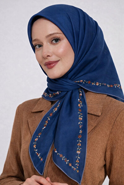 Bonjela وشاح ناعم بنمط زهور بسيط باللون الأزرق النيلي