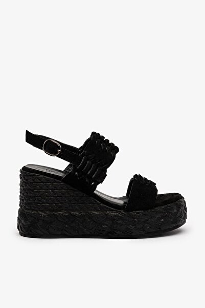 Louis Cardy Renee Black Suede Leather Women Wedge Heel Sandals