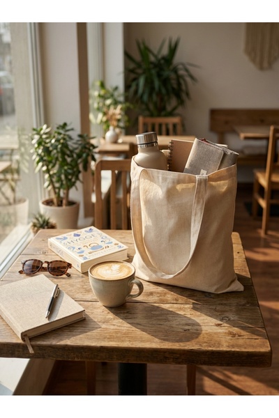 ACELEYOLLA Natural Color Raw Fabric Tote Bag 38X42 cm Multi-Purpose Carry and...