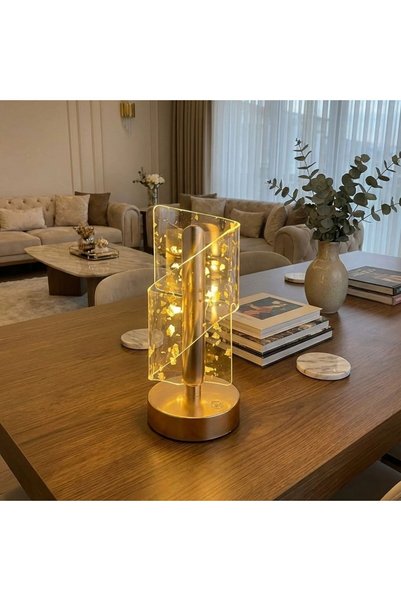 TakÇalıştır Crossed Crystal Gold Powder Model Led Table Lamp – Gold Body, Tou...