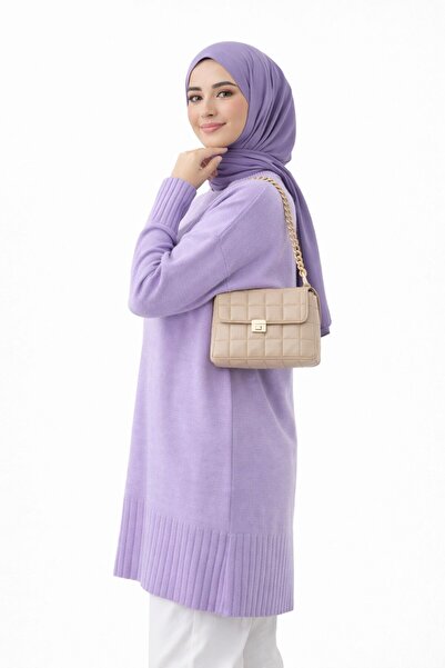 MODASPARK Lilac Crew Neck Oversized Women's Knitwear Sweater Tunic