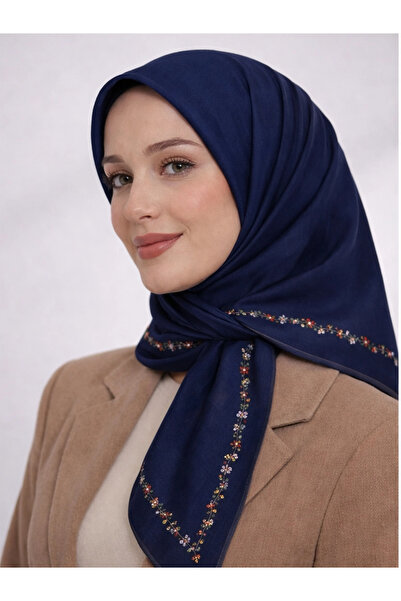 Bonjela وشاح ناعم بنمط زهور بسيط باللون الأزرق الداكن من فرو المنك