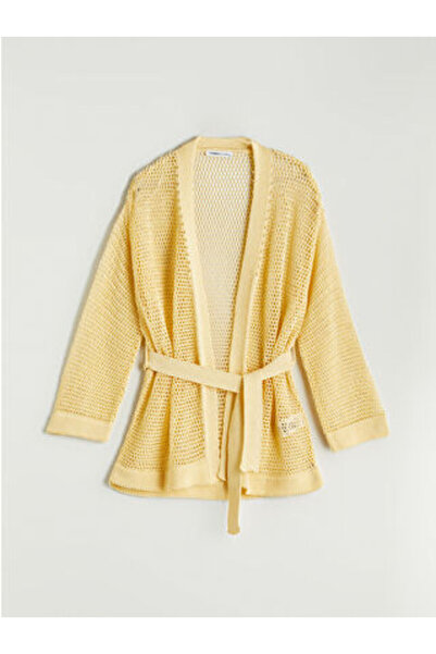 LC Waikiki Modanova Season Yellow Shawl Collar Lace-Like Knit Women's Knitwea...