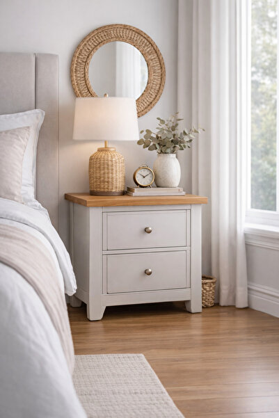 N.zone كومودينا غرفة نوم مودرن بدرجين مع سطح خشبي أنيق – طاولة جانبية عملية ل...