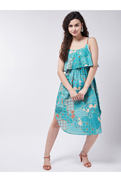 Zima Leto By Styli Green Scarf Print A-Line Midi Dress