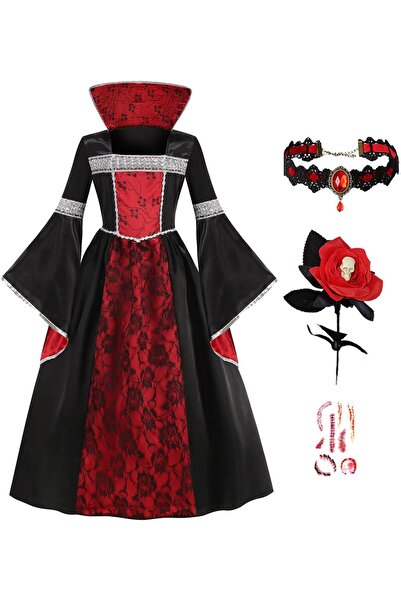EMİN Costum de vampir pentru fete cu colier, costum gotic, rochie de vampir, ...
