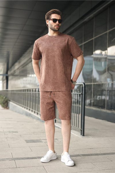 Madmext Brown Batik Print Overfit Shorts T-Shirt Set E7357