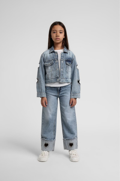 Escabel Pantaloni pentru fete cu detalii cu pietre și inimioare denim 9-14 an...