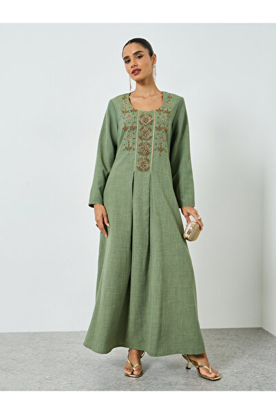 Maxim Creation By Styli Green Beaded Jalabiya with Fold Pleat