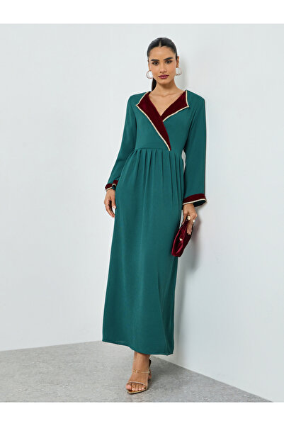 Maxim Creation By Styli Green Pleated Long Sleeve A-Line Jalabiya