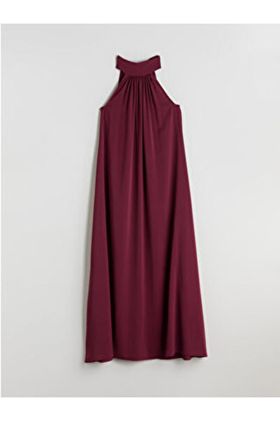 LC Waikiki Modanova Season Burgundy Halter Neck Satin Dress