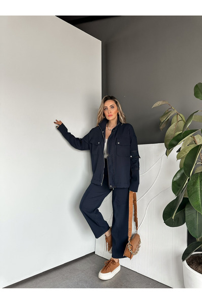 Zerrincan Giyim Lacivert Likralı Fitilli Kot Parçalı Takım