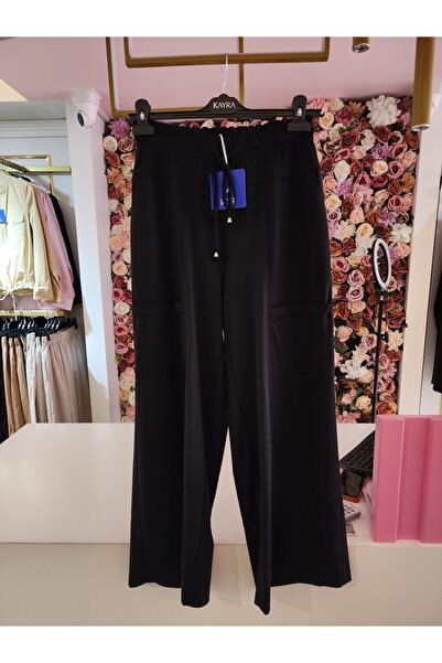 Kayra kadın siyah yandan cepli lastikli pantolon