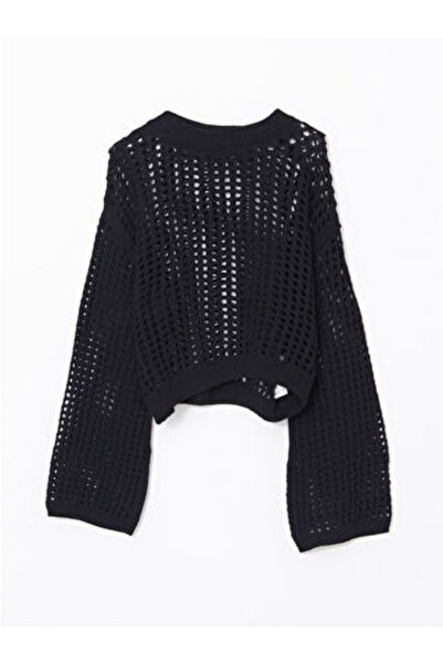 LC Waikiki Modanova Season Black Crew Neck Lace-Like Knit Women's Knitwear Sw...