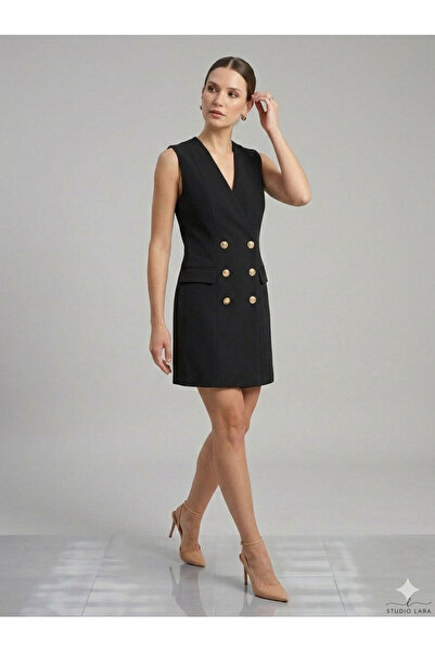 Ekol Önü Süs Düğmeli Elbise 6110