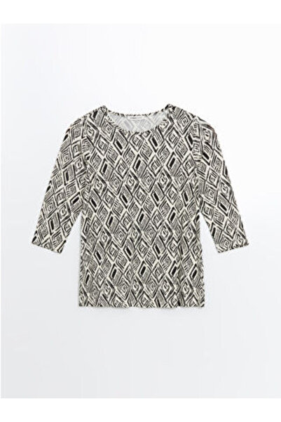 LC Waikiki Modanova Season Ecru Crew Neck Patterned Women's T-Shirt