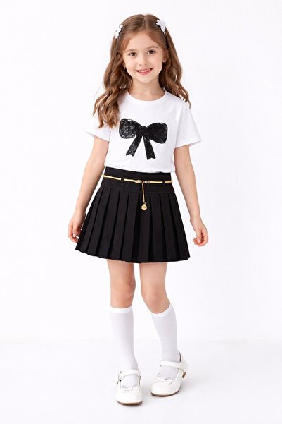 Nacar Kız Çocuk Fiyonk Detaylı Pileli Etekli Takım 23 Nisan 29 Ekim Gösteri K...