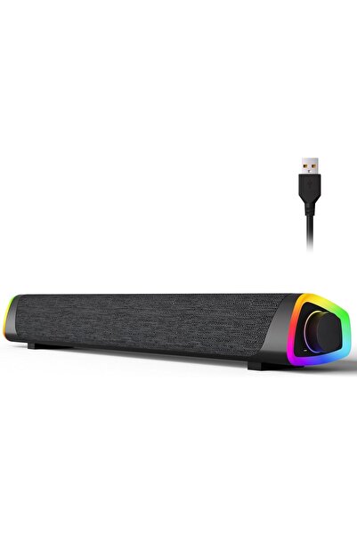 Arabest USB Wired Computer Soundbar, Portable Desktop Speaker with 6 LED Ligh...