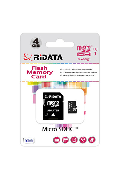 ridata microSDHC 4GB UHS-I U1 clasa 10, memorie flash, cu adaptor SD, cameră ...