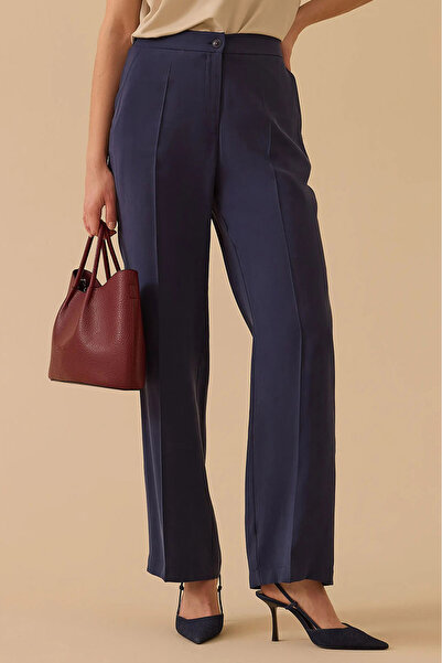 SEÇİL Pantaloni de damă cu talie normală, uni, croială - Bleumarin