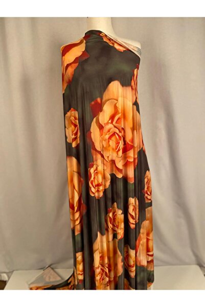 Tasarım ve Marka Kumaşlar Yeşil Zemin Vintage Gül Desenli Metrelik Kumaş