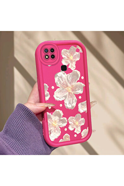 PATTERNOVA Redmi 9C/10A Uyumlu Özel Çiçek Desenli Fuşya Yumuşak Kılıf