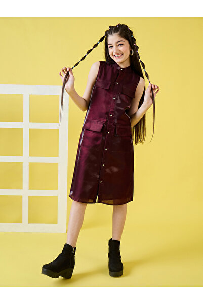 Stylo Bug By Styli Girls Maroon Sleeveless Buttoned Dress