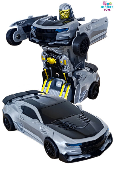 Brother Toys Transformer Robot Çek Bırak Kendinden Robota Dönüşen 1:32 Gri Ca...