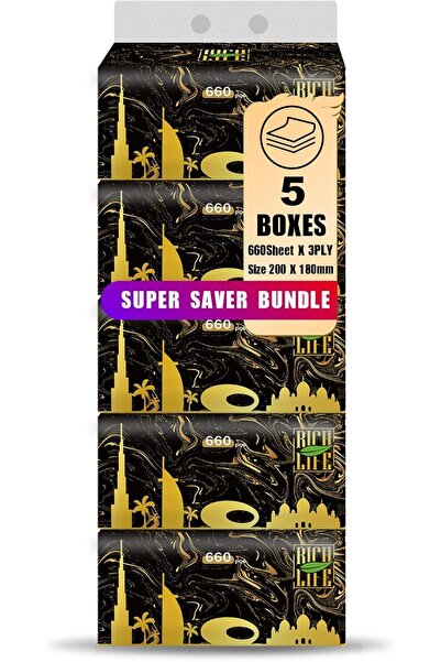 Generic RICH LIFE Facial Tissue - Premium Quality 3-Ply - 660 Sheets | 5 Valu...