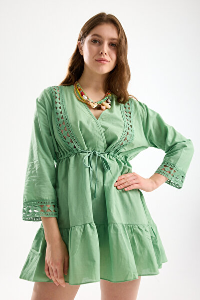 Moda Days Women's Tie-Detail Strapless Cropped and Slit Pareo Skirt Double Be...