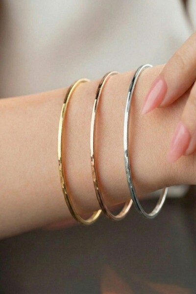 Söğütlü Silver 925 Ayar Gümüş Bilezik 3 Renk Gümüş Ajda Modeli Bilezik - Gold...