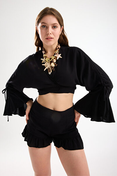 Moda Days Women's Tie-Detail Strapless Cropped and Slit Pareo Skirt Double Be...