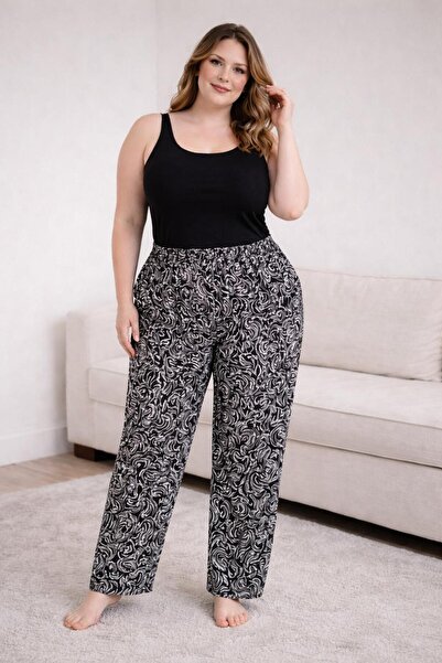 THEBEK Women's Viscose Pocketless Battal Trousers Relaxed Cut Large Size