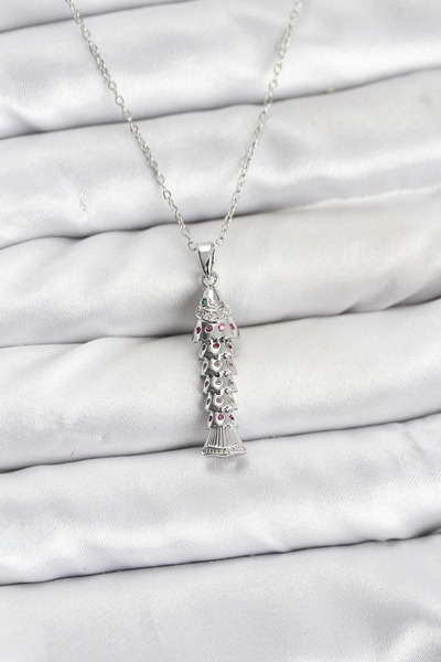 Generic Brand 316L Steel Chain Silver Color Fish Model Zircon Stone Women's N...