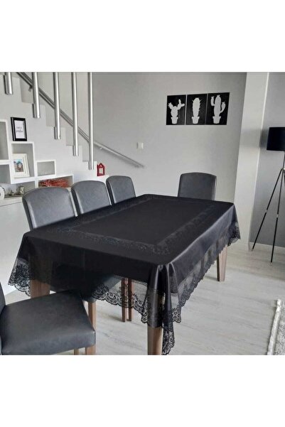 moontime alaçatı Siyah Tül Masa Örtüsü 160x220 cm, Leke Tutmaz ve Yıkanabilir...