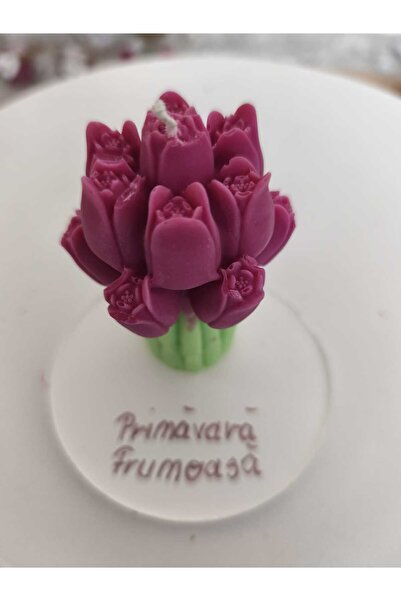 Roots&Flame Lumânare Buchet Lalele Violet pe Suport Rotund – Primăvară Frumoa...