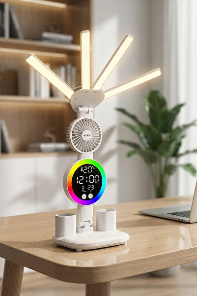 S-LINK SL-M9070 Glow Beyaz 2 Renk Dokunmatik Led Lamba Saat, Fan, Alarm, Dere...