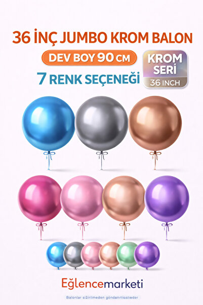 eğlencemarketi 36 İnç Jumbo Krom Balon Dev Boy 90 cm 7 Renk Seçeneği
