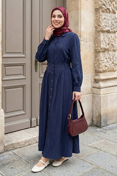 InStyle Set dublu bleumarin cu fustă și cămașă cu nasturi