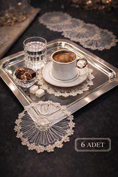 moontime alaçatı Kahve Bardak Dantelli Sunum Peçetesi 6'lı Set, Şık ve Zarif ...