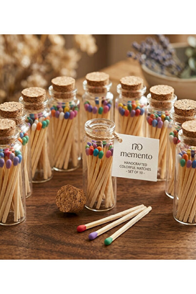 memyap 10'lu Set Dekoratif Renkli Kibrit - Mantar Tıpalı Cam Şişe - Hediyelik...