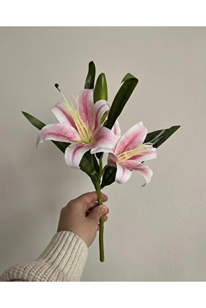 BAKBURAYA YAPAY ÇİÇEKÇİLİK 1Pc Wet Pink Lilies 2-Head Home Decor Ornament Vase