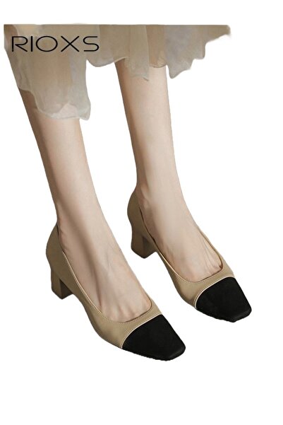 RIOXS Women's Square Closed Toe Pumps, Trendy 5cm Chunky Block Heel Dress Sho...